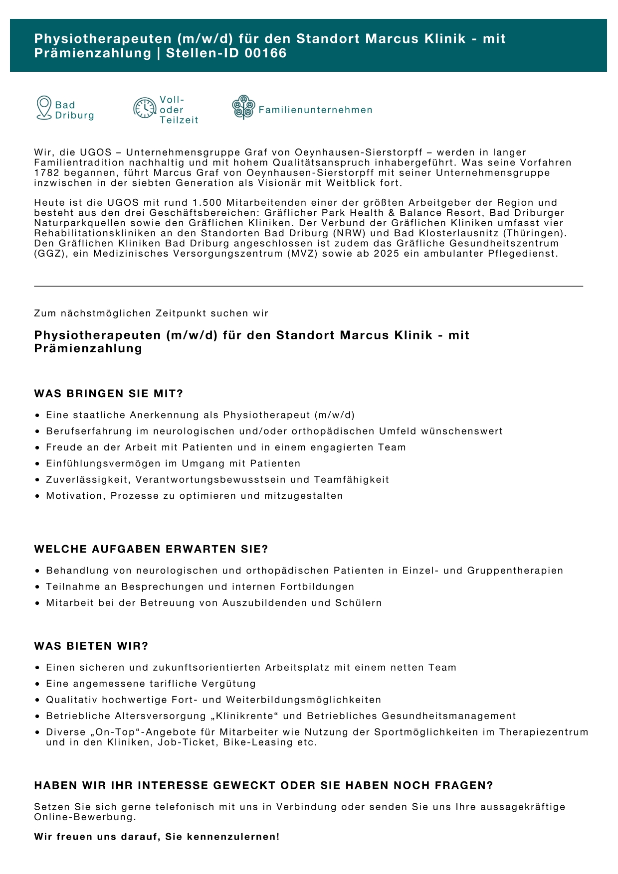 Physiotherapeuten (m/w/d) für den Standort Marcus Klinik - mit Prämienzahlung